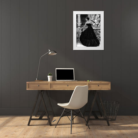 Black Evening Dress Roma 1952 White Modern Wood Framed Art Print by Naylor, Genevieve