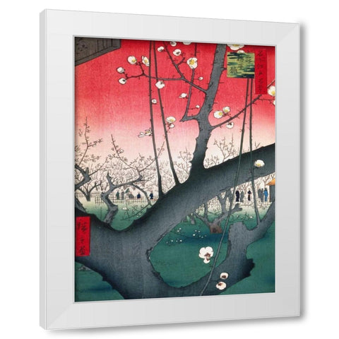 Plum Estate Kameido White Modern Wood Framed Art Print by Hiroshige, Ando