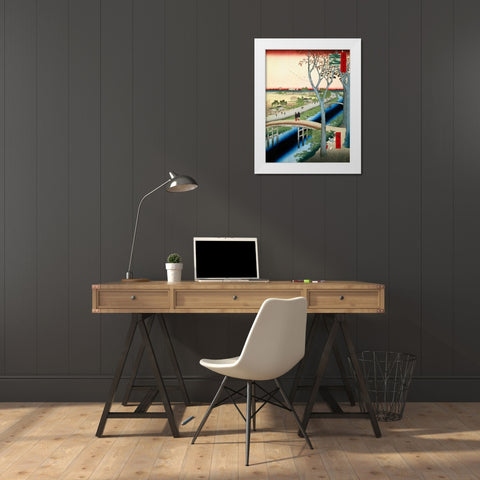 Koume Embankment White Modern Wood Framed Art Print by Hiroshige, Ando