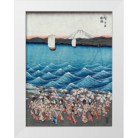 Opening celebration of Benzaiten III White Modern Wood Framed Art Print by Hiroshige, Ando