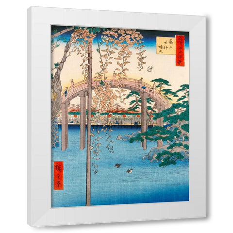 Wisteria at Kameido Tenjin Shrine White Modern Wood Framed Art Print by Hiroshige, Ando