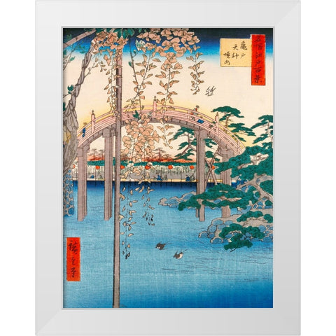 Wisteria at Kameido Tenjin Shrine White Modern Wood Framed Art Print by Hiroshige, Ando
