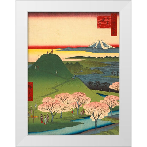 New Fuji, Meguro White Modern Wood Framed Art Print by Hiroshige, Ando