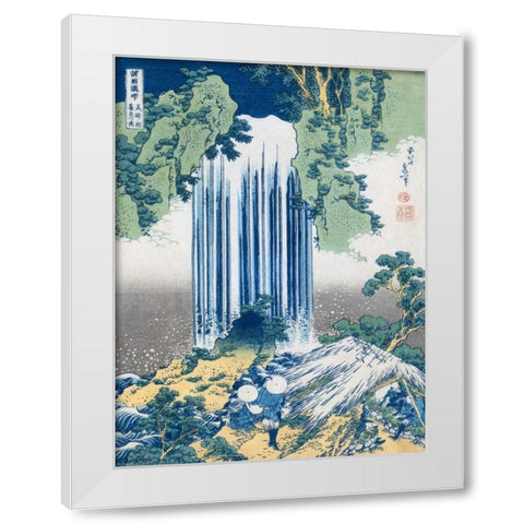 The Yoro Falls ca. 1830-1831 White Modern Wood Framed Art Print by Hokusai