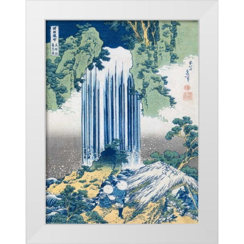 The Yoro Falls ca. 1830-1831 White Modern Wood Framed Art Print by Hokusai