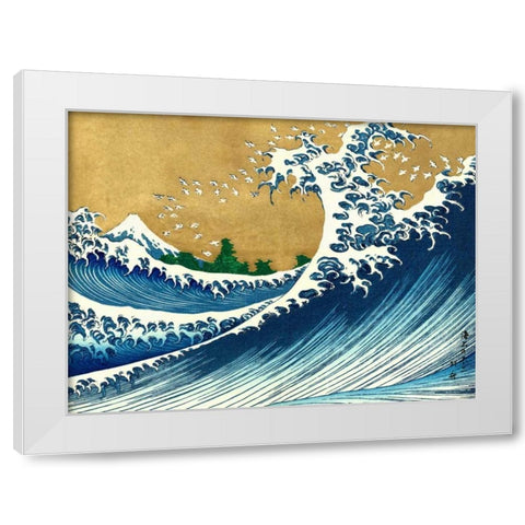 The Big Wave-from 100 views of Mt. Fuji White Modern Wood Framed Art Print by Hokusai