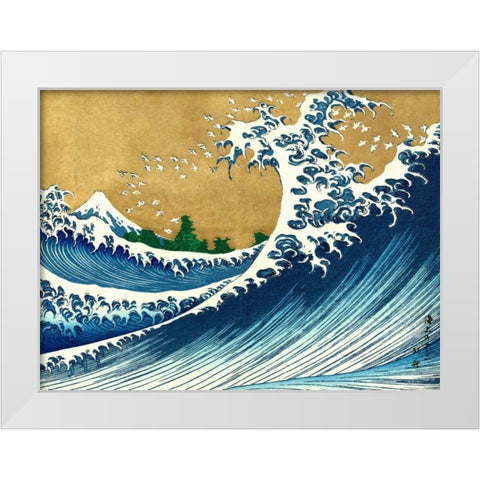 The Big Wave-from 100 views of Mt. Fuji White Modern Wood Framed Art Print by Hokusai