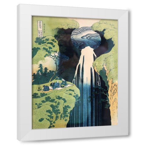 Kamida-Ga-Taki Waterfall White Modern Wood Framed Art Print by Hokusai, Katsushika