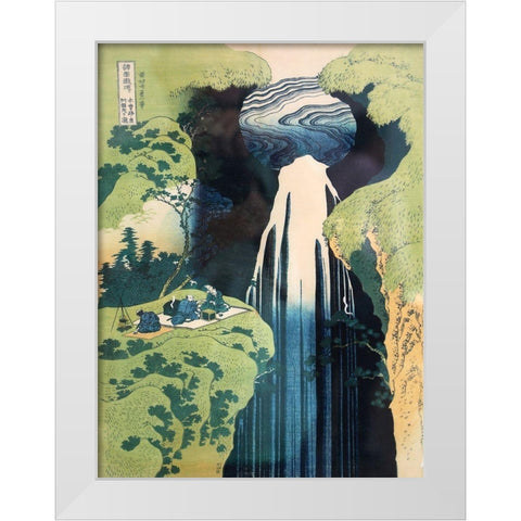 Kamida-Ga-Taki Waterfall White Modern Wood Framed Art Print by Hokusai, Katsushika