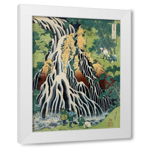 Kirifuki-No-Taki Waterfall White Modern Wood Framed Art Print by Hokusai, Katsushika