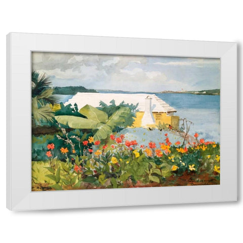 Flower Garden and Bungalow, Bermuda White Modern Wood Framed Art Print by Homer, Winslow