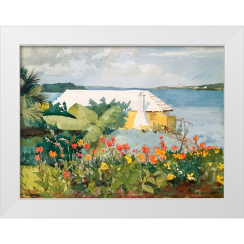 Flower Garden and Bungalow, Bermuda White Modern Wood Framed Art Print by Homer, Winslow
