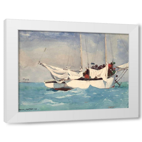 Key West, Hauling Anchor White Modern Wood Framed Art Print by Homer, Winslow