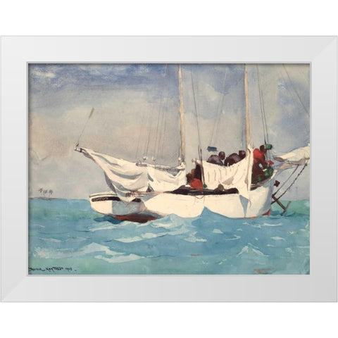 Key West, Hauling Anchor White Modern Wood Framed Art Print by Homer, Winslow