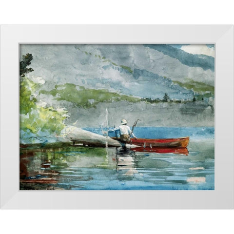 The Red Canoe  White Modern Wood Framed Art Print by Homer, Winslow
