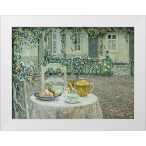 The Pink Tablecloth White Modern Wood Framed Art Print by Le Sidaner, Henri