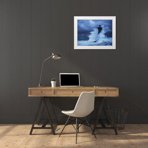 Phare du Four Bretagne White Modern Wood Framed Art Print by Guichard, Jean