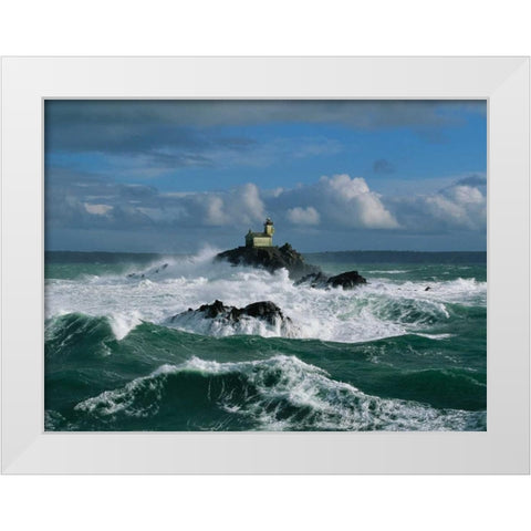 Phare de Tevennec mer dâ€™Iroise White Modern Wood Framed Art Print by Guichard, Jean
