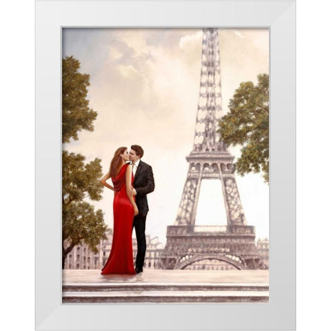Romance in Paris I White Modern Wood Framed Art Print by Silver, John