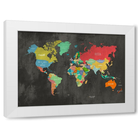 Modern Map of the World - Chalkboard White Modern Wood Framed Art Print by Joannoo
