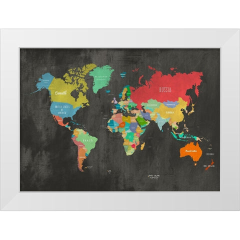 Modern Map of the World - Chalkboard White Modern Wood Framed Art Print by Joannoo