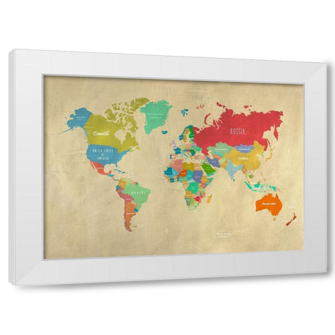 Modern Map of the World White Modern Wood Framed Art Print by Joannoo