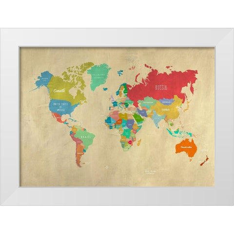 Modern Map of the World White Modern Wood Framed Art Print by Joannoo