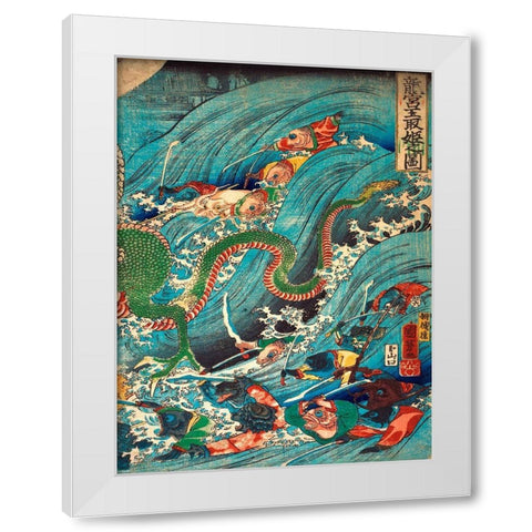 Recovering a jewel from the palace of the dragon king III White Modern Wood Framed Art Print by Utagawa, Kuniyoshi