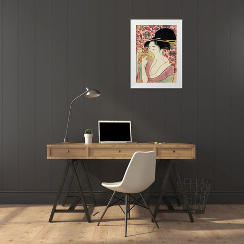 Courtesan  White Modern Wood Framed Art Print by Utamaro, Kitagawa