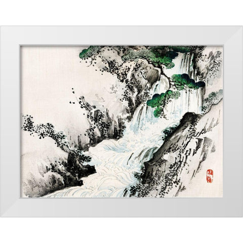 Waterfall White Modern Wood Framed Art Print by Bairei, Kono