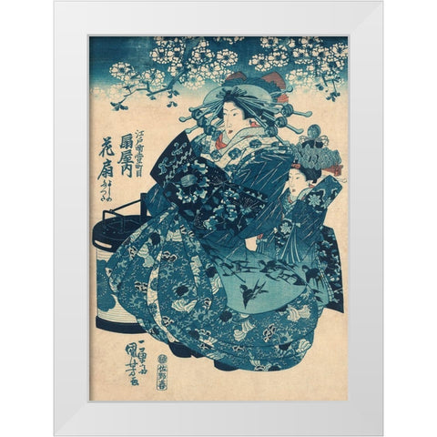 The Courtesan Hanao of Ogi-ya  White Modern Wood Framed Art Print by Kuniyoshi, Utagawa