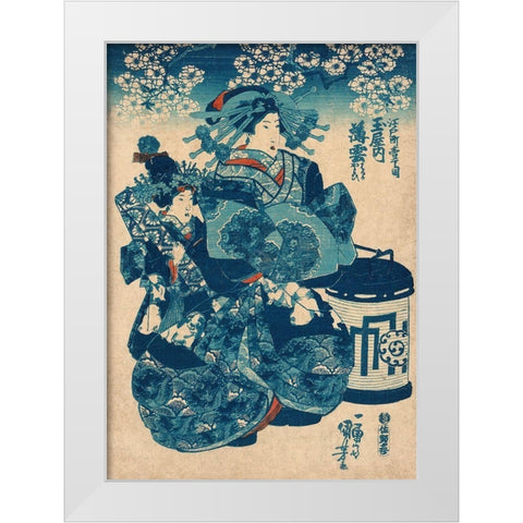 Tamaya uchi Usugumo White Modern Wood Framed Art Print by Kuniyoshi, Utagawa
