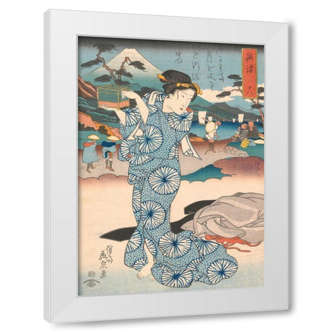 Standing woman with box White Modern Wood Framed Art Print by Eisen, Keisai