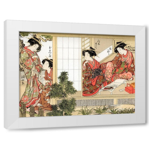 Japanese Beauties, 1776  White Modern Wood Framed Art Print by Shunsho, Katsukawa