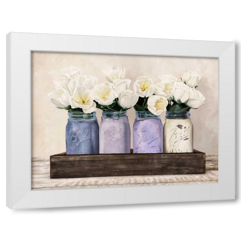 Tulips in Mason Jars White Modern Wood Framed Art Print by Thomlinson, Jenny