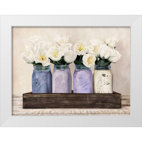 Tulips in Mason Jars White Modern Wood Framed Art Print by Thomlinson, Jenny
