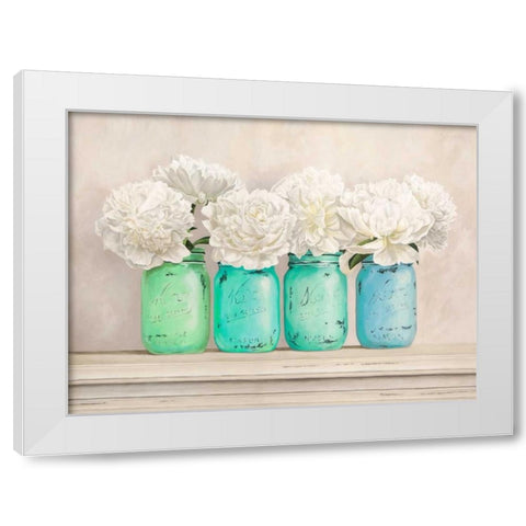 Peonies in Mason Jars White Modern Wood Framed Art Print by Thomlinson, Jenny