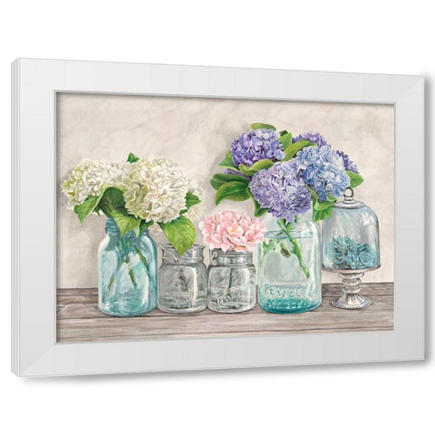 Flowers in Mason Jars (detail) White Modern Wood Framed Art Print by Jenny, Thomlinson