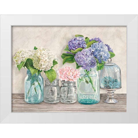 Flowers in Mason Jars (detail) White Modern Wood Framed Art Print by Jenny, Thomlinson