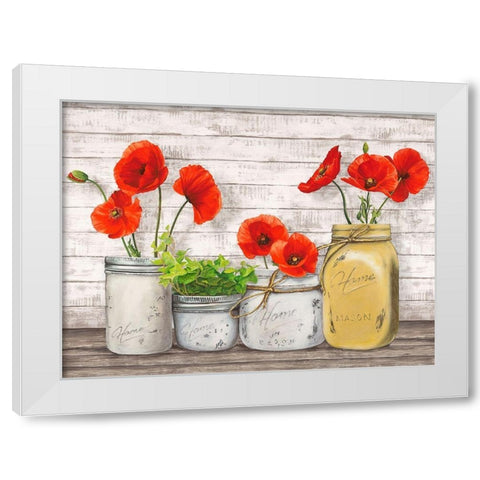 Poppies in Mason Jars (detail) White Modern Wood Framed Art Print by Jenny, Thomlinson