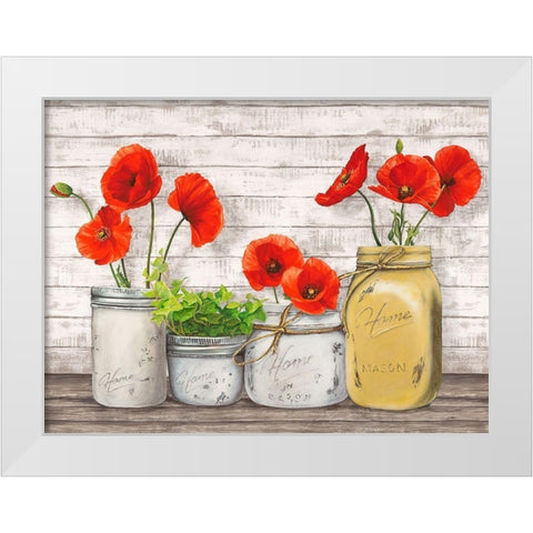Poppies in Mason Jars (detail) White Modern Wood Framed Art Print by Jenny, Thomlinson