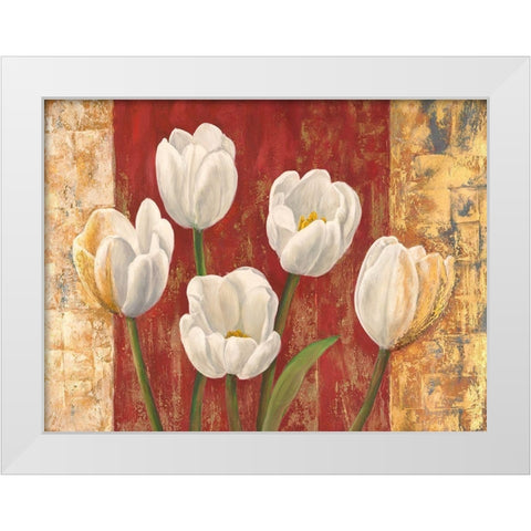 Tulips on Royal Red White Modern Wood Framed Art Print by Jenny, Thomlinson