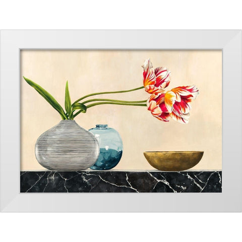 Floral Setting on Black Marble (detail) White Modern Wood Framed Art Print by Thomlinson, Jenny