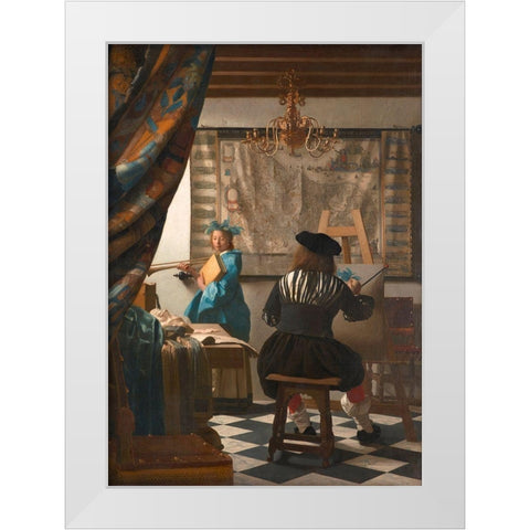 The Art of Painting - detail White Modern Wood Framed Art Print by Vermeer, Jan