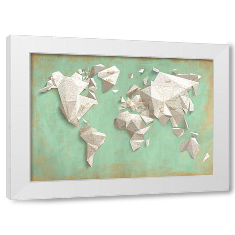 A different world (Mint and Gold) White Modern Wood Framed Art Print by Kaj, Rama