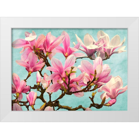 Magnolia Branch - turquoise White Modern Wood Framed Art Print by Villa, Luca
