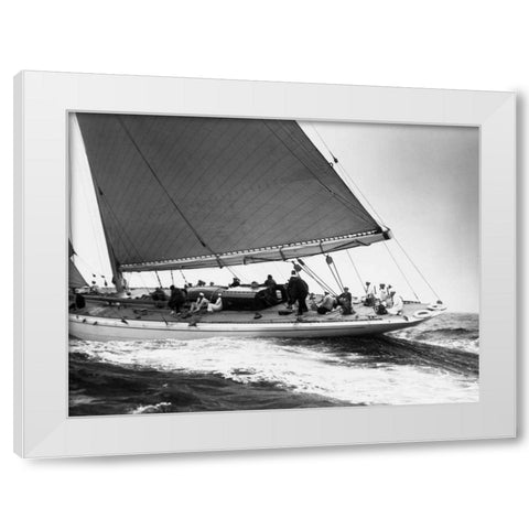 Yankee Cruising on East Coast 1936 White Modern Wood Framed Art Print by Levick, Edwin