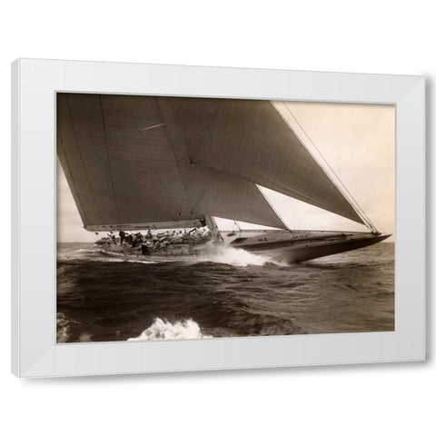 J Class Sailboat 1934 White Modern Wood Framed Art Print by Levick, Edwin