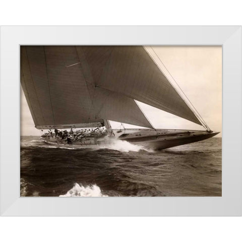J Class Sailboat 1934 White Modern Wood Framed Art Print by Levick, Edwin
