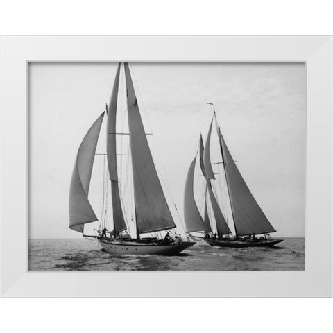 Sailboats Race during Yacht Club Cruise White Modern Wood Framed Art Print by Levick, Edwin